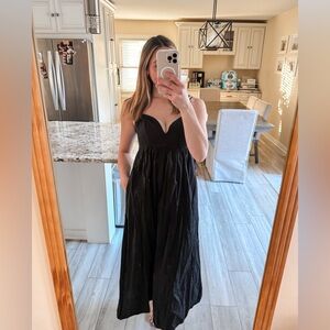 Zara Black Smocked Midi Dress Size Small